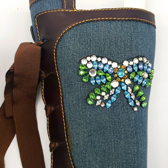 GIUSEPPE ZANOTTI LEATHER & DENIM JEANS BOOTS 2 1/2 INCH HEELS 👠 SIZE 40 - Picture 9 of 15